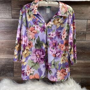 Sara Morgan Ladies Floral Button Up Blouse, Size Medium, Multicolor